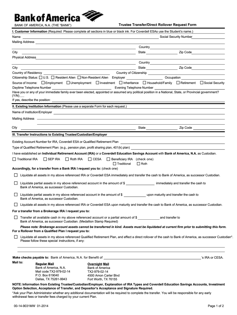 2014 Form Bank Of America 00 14 9031M Fill Online Printable Fillable 