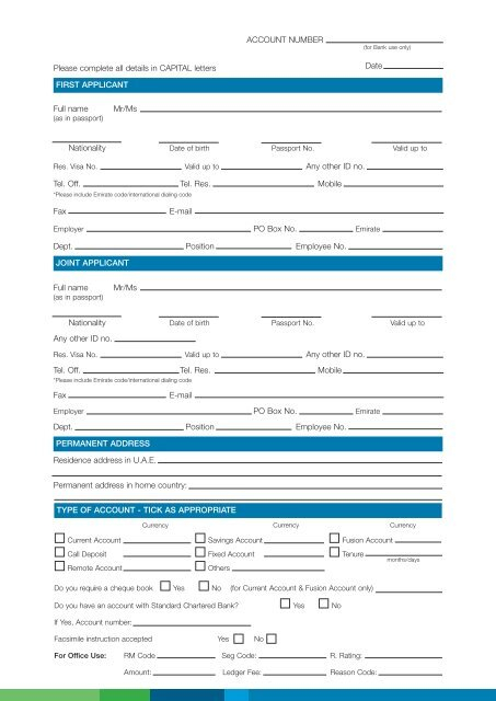 Account Opening Form Personal Standard Chartered Bank