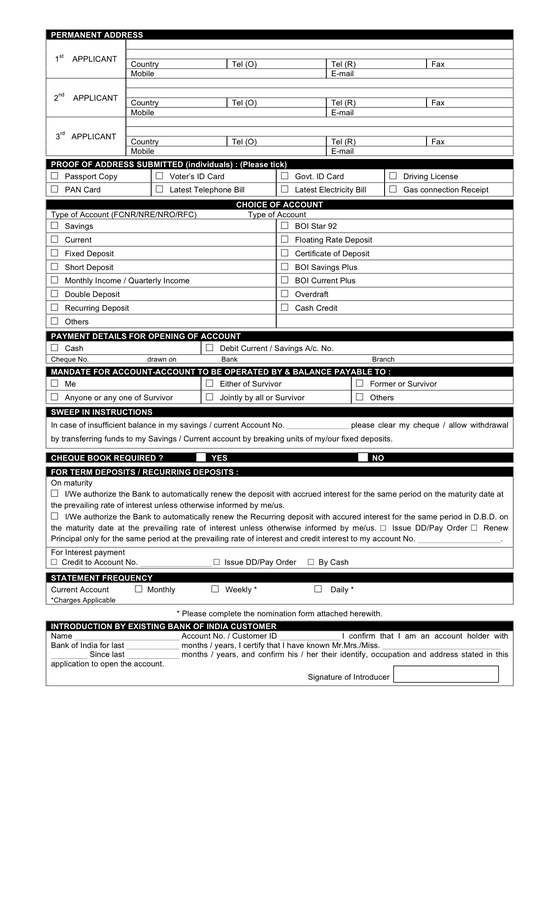 Bank Account Opening Form Template In Word And Pdf Formats Page 2 Of 9