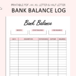 Bank Balance Printable Bank Account Log Savings Account Etsy