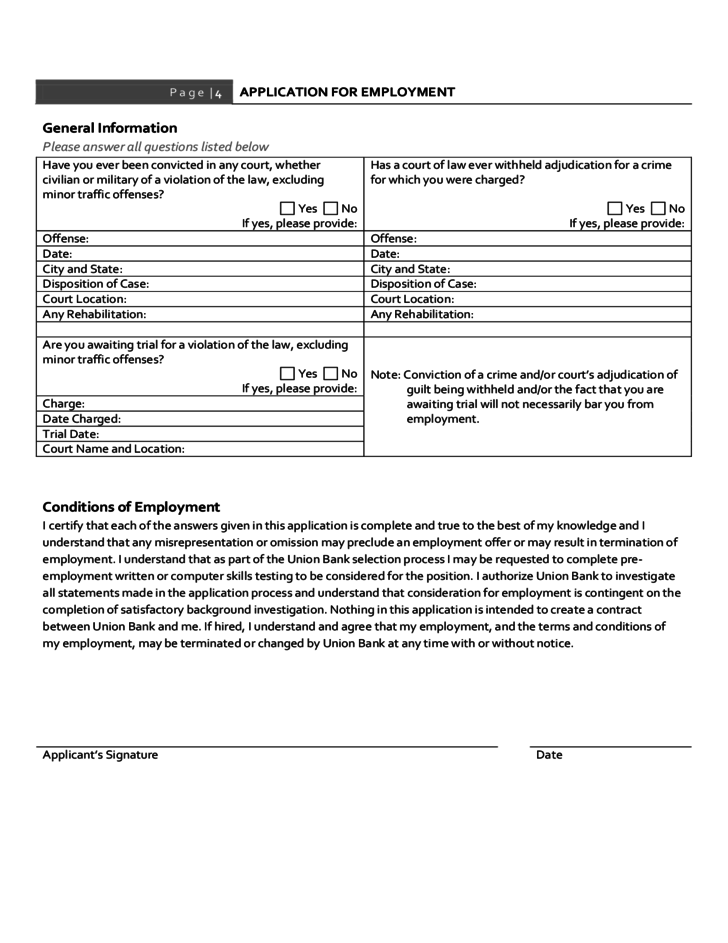 Bank Job Application Form Union Bank Free Download
