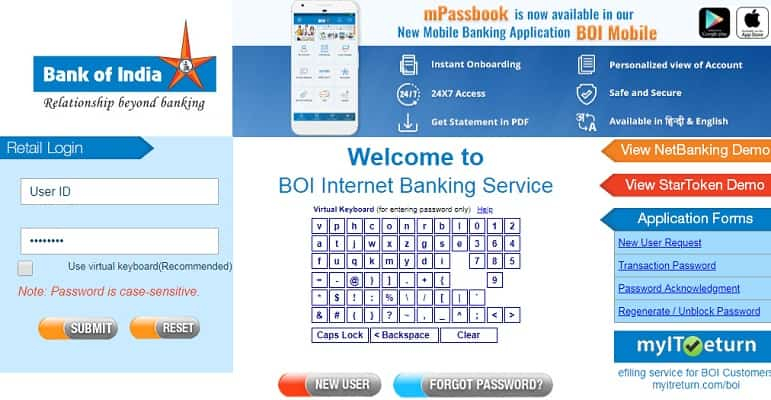 BOI Net Banking Bank Of Indian Online Internet Banking Login