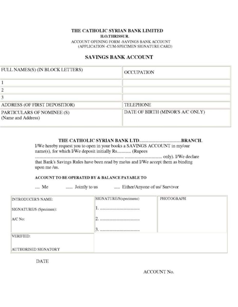 Catholic Syrian Bank SB Account Opening Form 2020 2021 Student Forum