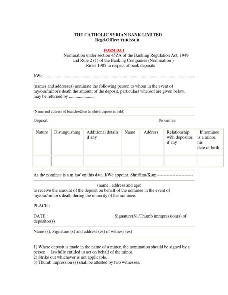 Catholic Syrian Bank SB Account Opening Form 2020 2021 Student Forum