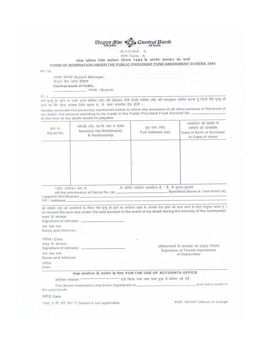 Central Bank Of India PPF Account Closing Form 2019 2020 2021 Student