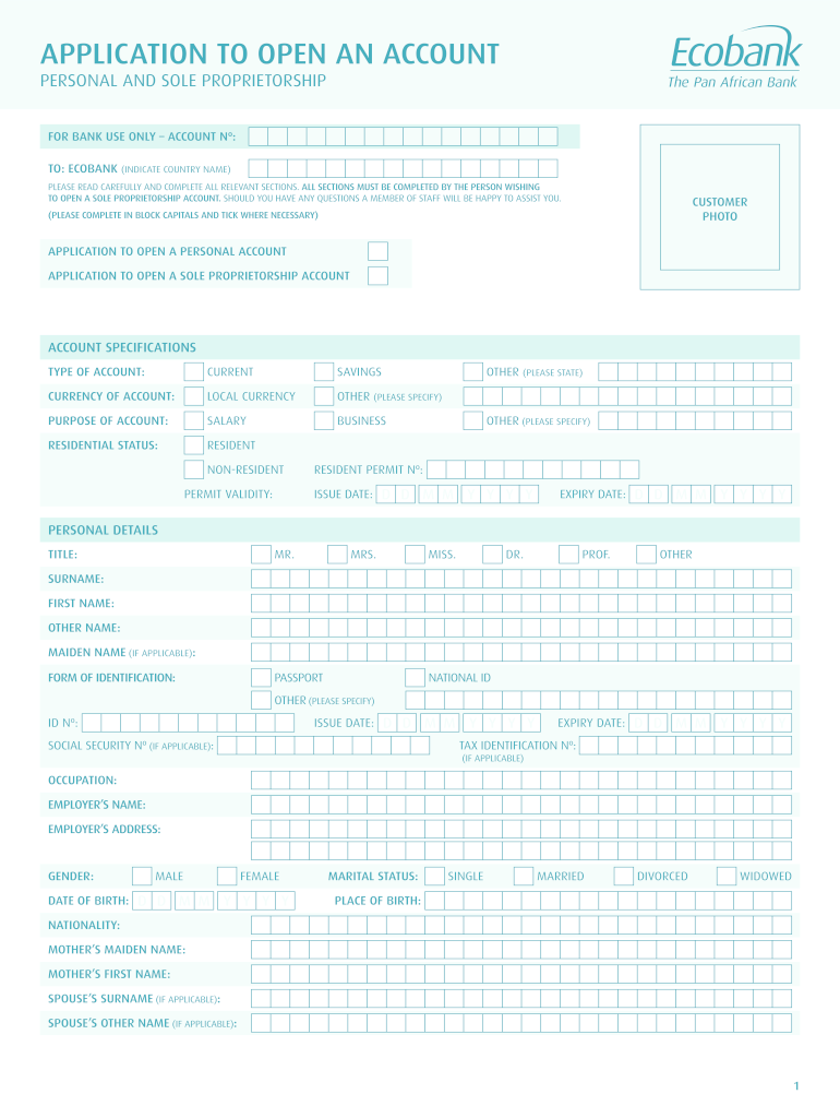 Ecobank Account Opening Form Fill Online Printable Fillable Blank