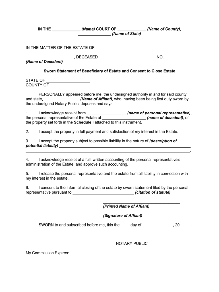 Fill Edit And Print Sworn Statement Of Beneficiary Of Estate And 