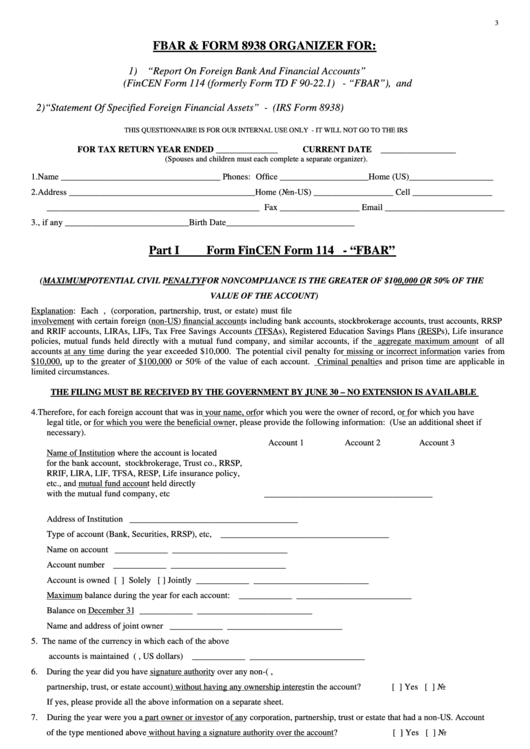 Fillable Fbar Form 8938 Report On Foreign Bank And Financial