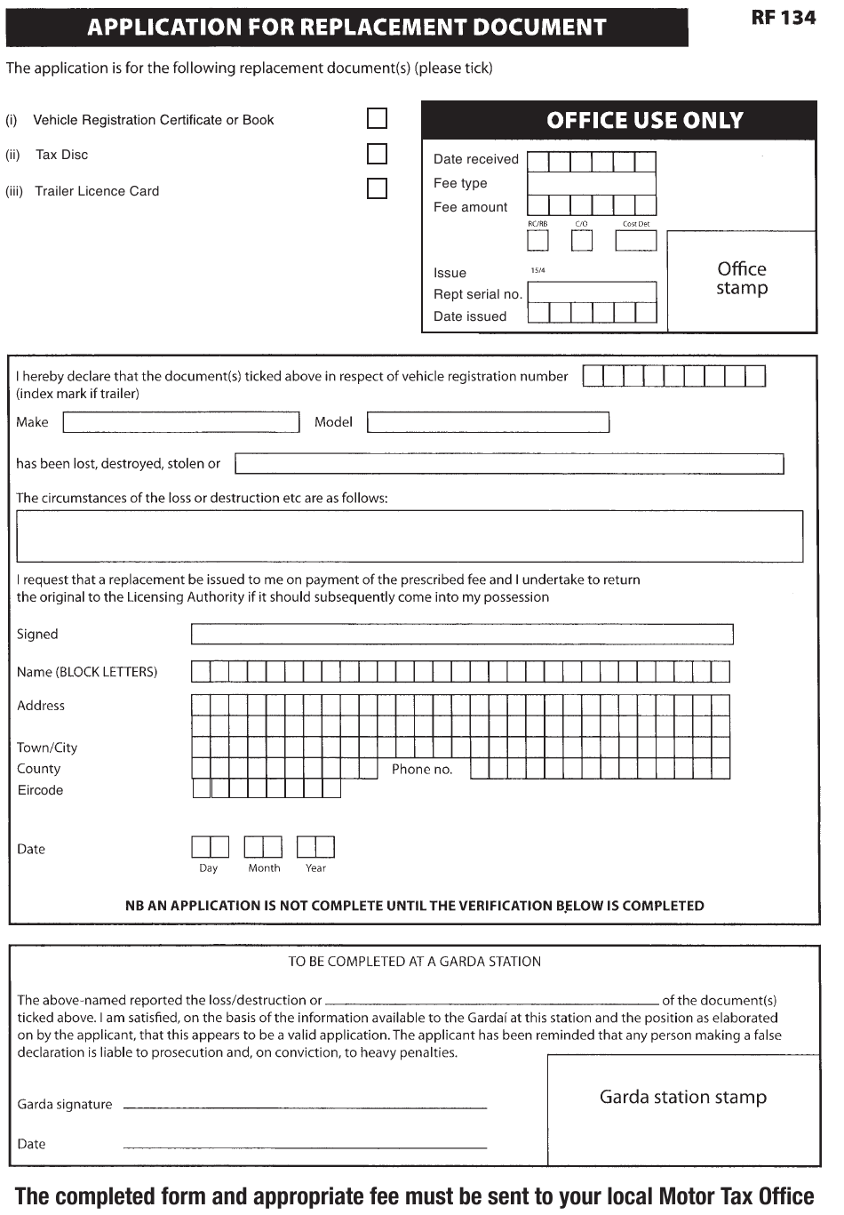 Form RF134 Download Printable PDF Or Fill Online Application For