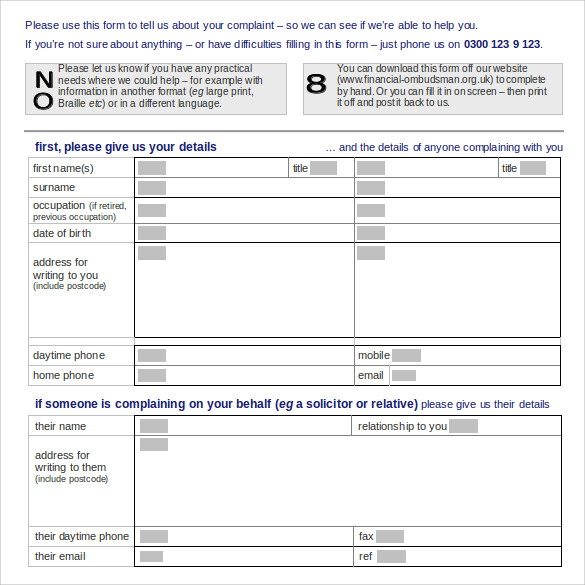 FREE 6 Banking Ombudsman Complaint Forms In PDF