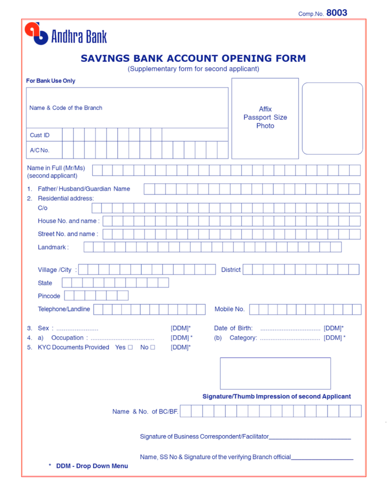 How To Fill Andhra Bank Account Opening Form Andhra Bank Account 