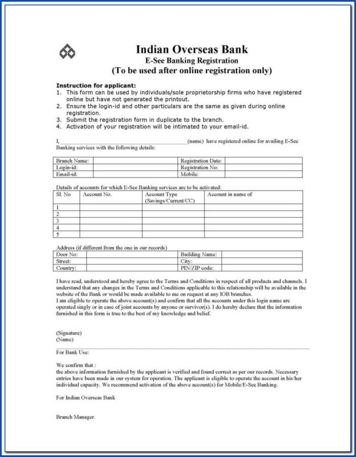Iob Net Banking Online Registration Form Pdf Form Resume Examples 
