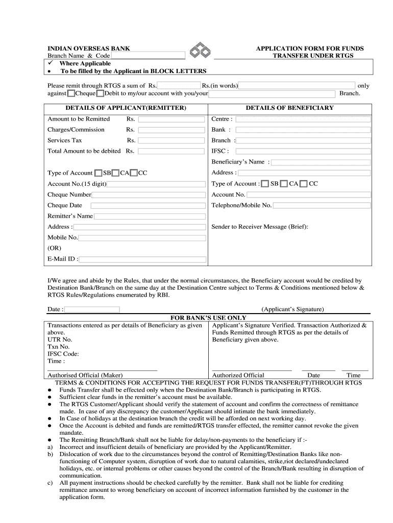 Iob Rtgs Form Fill Out And Sign Printable PDF Template SignNow