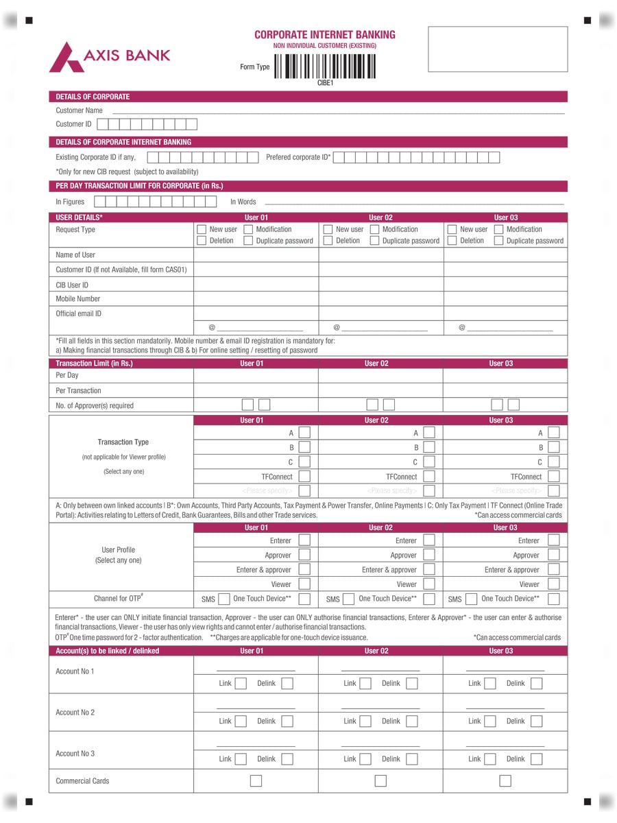 PDF Axis Bank Corporate Internet Banking Form PDF Download InstaPDF
