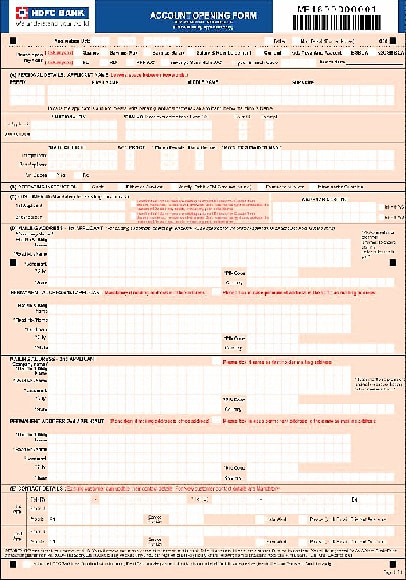 PDF HDFC Account Opening Application Form PDF Download In English