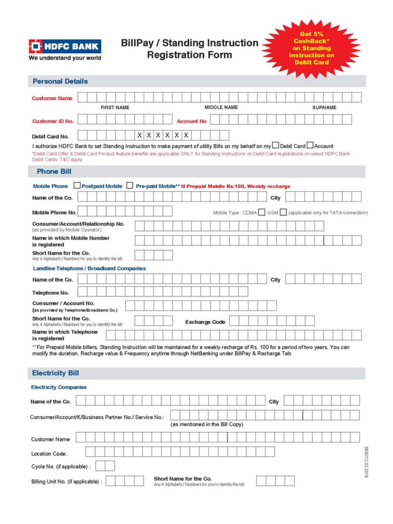 PDF HDFC Bank Bill Payment Registration Form PDF Download InstaPDF