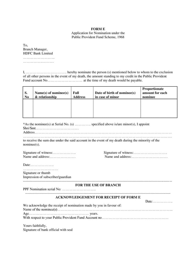  PDF HDFC Bank PPF Nomination Form PDF Download InstaPDF