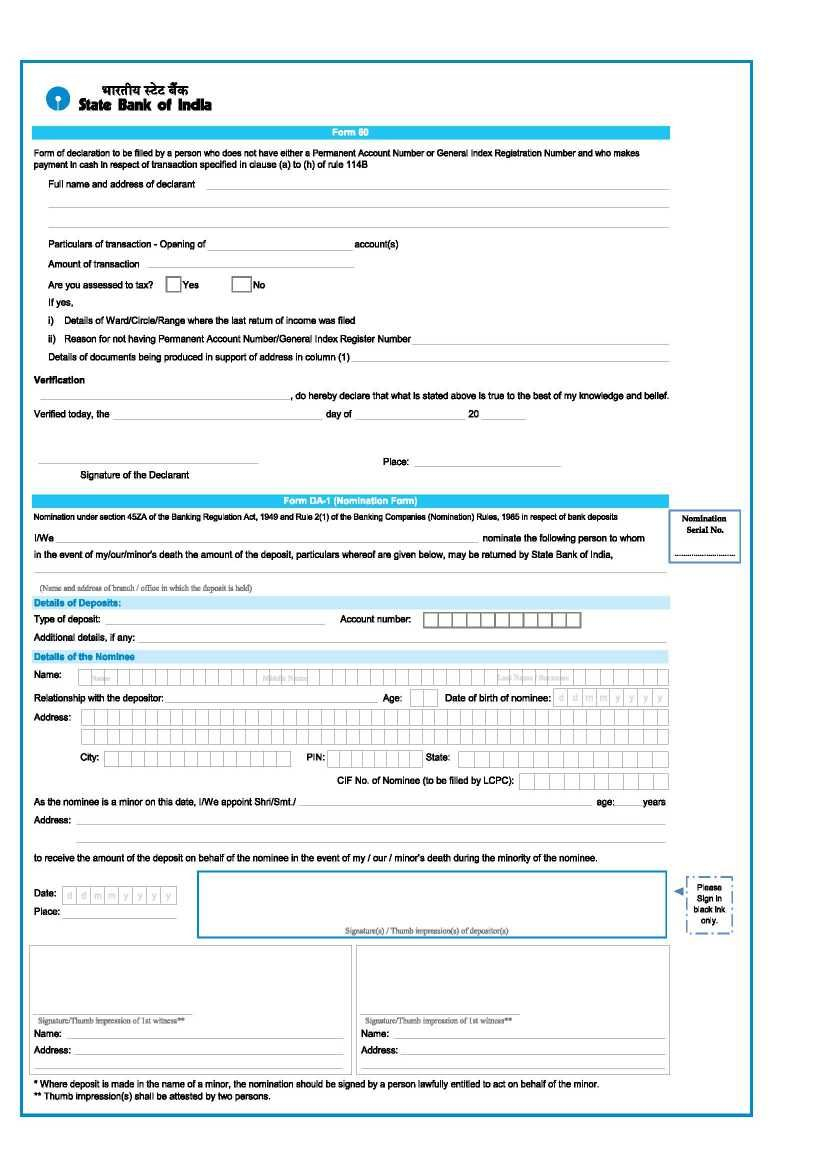 State Bank Of India New Account Opening Form Download 2018 2019