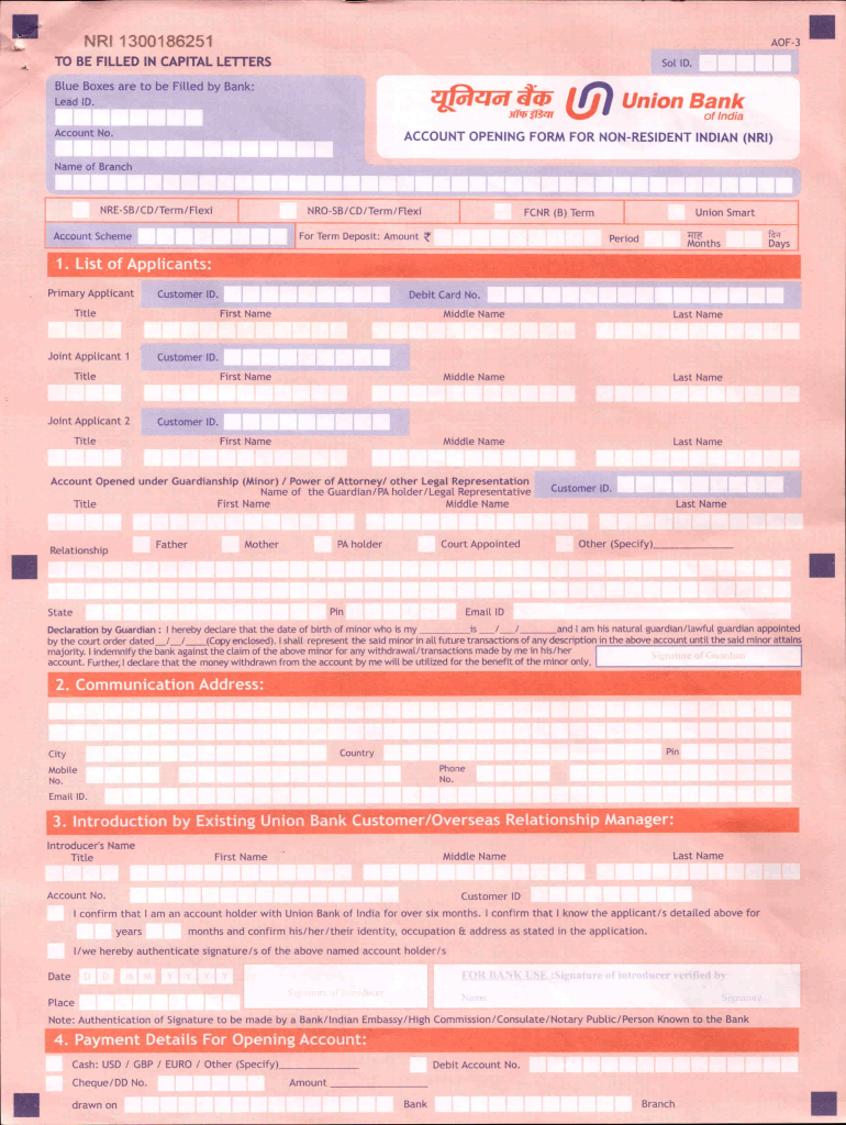 Union Bank Account Opening Form Fill Out And Sign Printable PDF