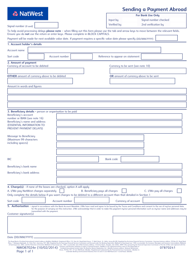 2014 Form UK NatWest NW087024e Fill Online Printable Fillable Blank 
