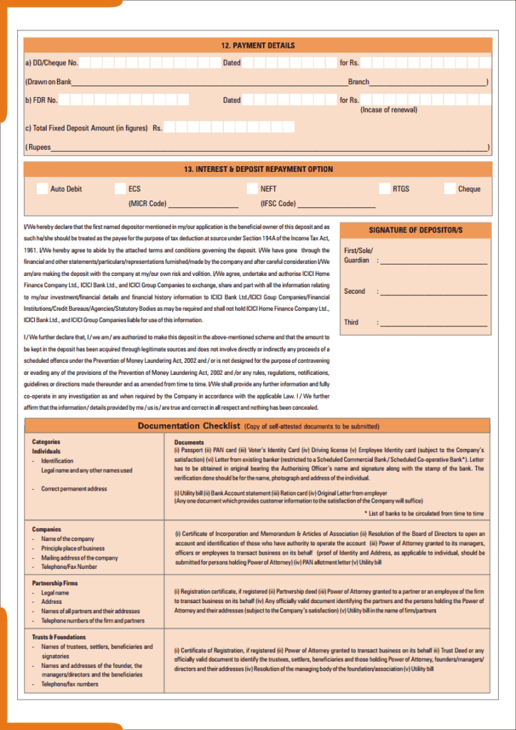 APPLICATION FORM FOR ICICI HOME FINANCE FIXED DEPOSIT Quick Info