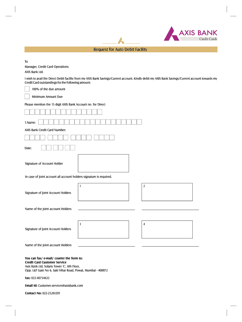 Axis Bank Credit Card Auto Debit Deactivation Form Fill Out And Sign 