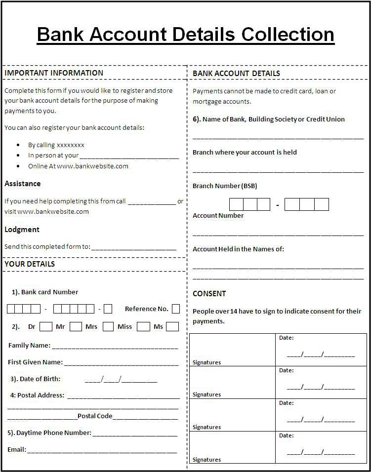 Bank Account Form Word Template Letter Template Word Accounting