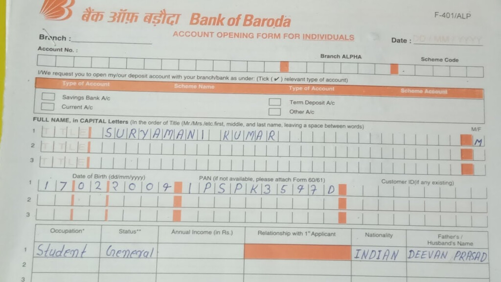 Bank Of Baroda Account Opening Form How To Fill Up Account Opening 