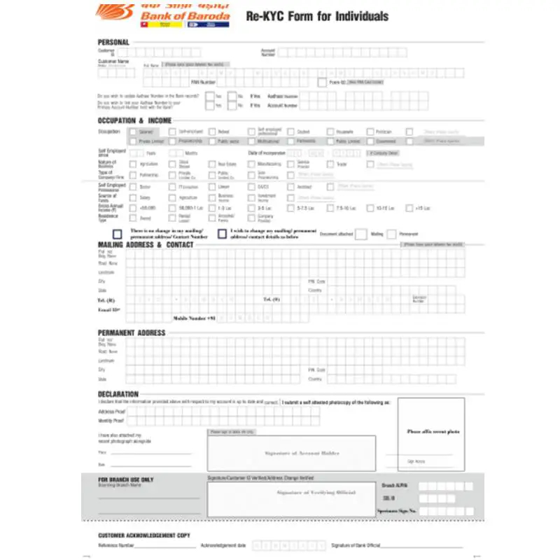 Bank Of Baroda KYC Form How To Fill BoB KYC Form Download KYC