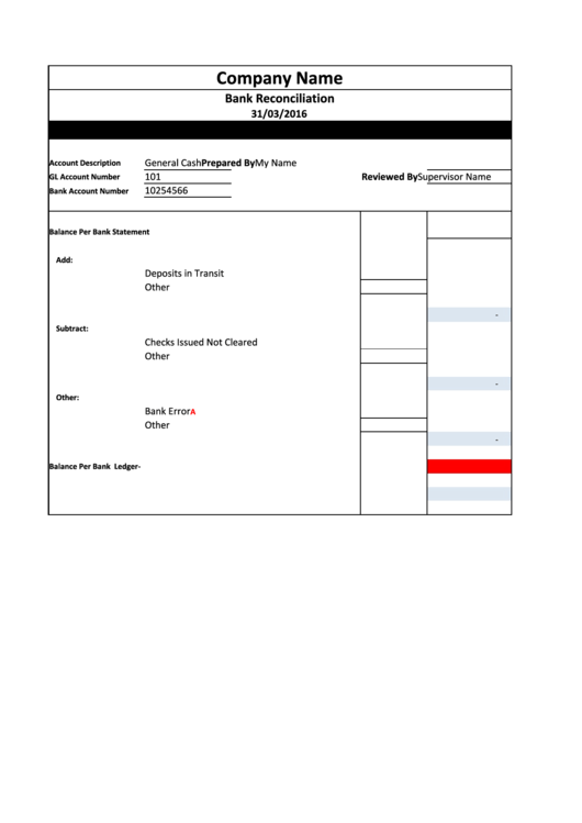 Bank Reconciliation Form Printable Pdf Download