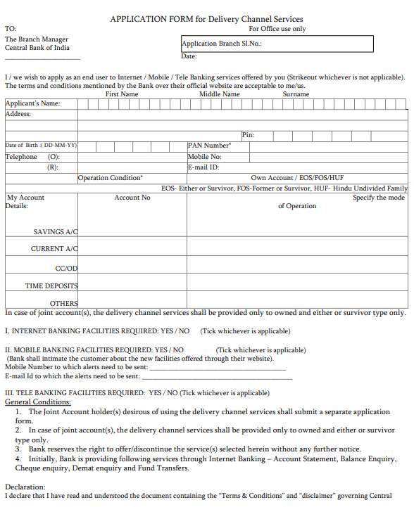 Central Bank Of India Internet Banking Application Form 2023 2024 EduVark