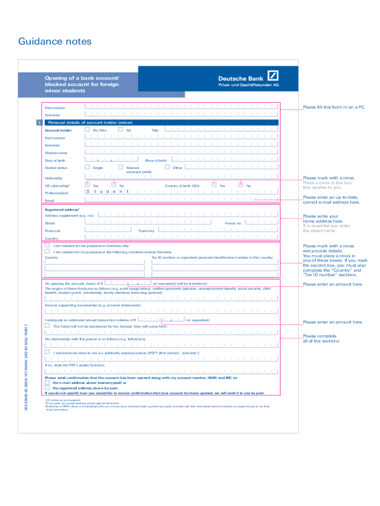 Deutsche Bank Account Opening Form Pdf Fill Online Printable