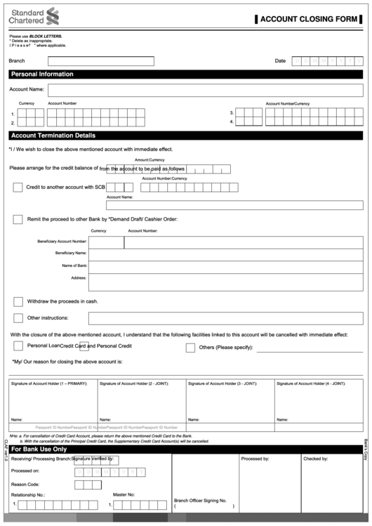 Fillable Account Closing Form Printable Pdf Download