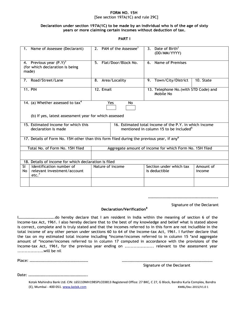 Form 15h Download Form 2015 2022 Fill Out And Sign Printable PDF