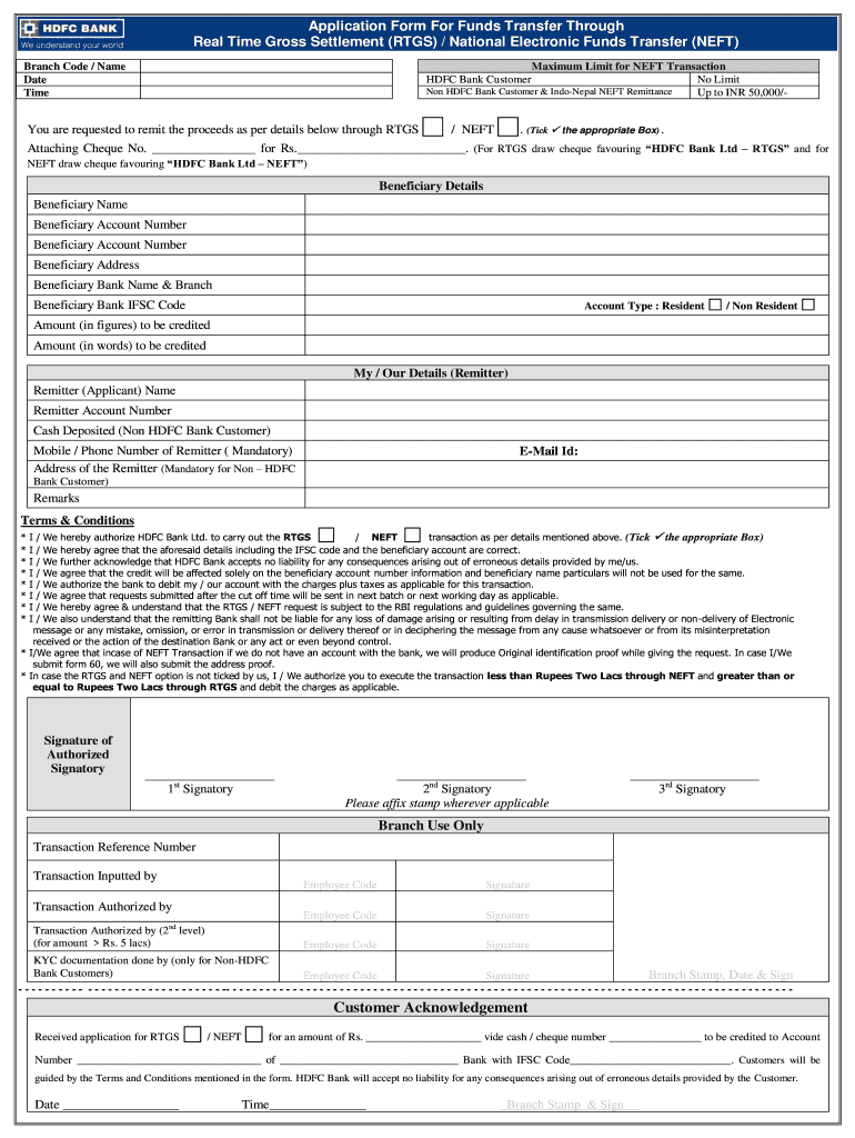 Hdfc Rtgs Form Fill Out And Sign Printable PDF Template SignNow