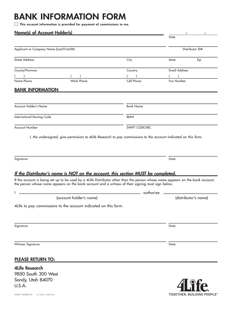 Herbalife Bank Information Form Pdf Fill Online Printable Fillable 