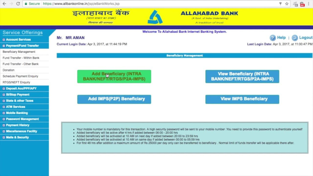 How To Activate Register Allahabad Bank Netbanking Online
