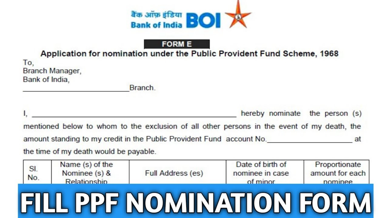 How To Fill PPF Nomination Form Of Bank Of India BOI Ka PPF