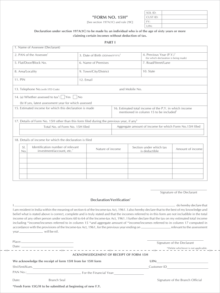 Idbi Bank Of India Form 15h Submit Online Fill Out And Sign Printable