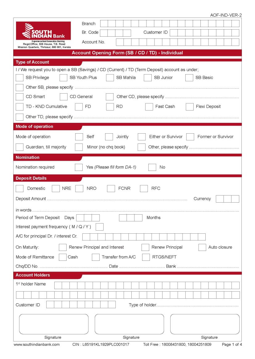Indian Bank Account Opening Form 2020 2022 Fill And Sign Printable