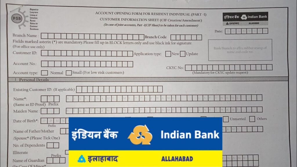 Indian Bank New Account Opening Form Fill UP 2022 YouTube