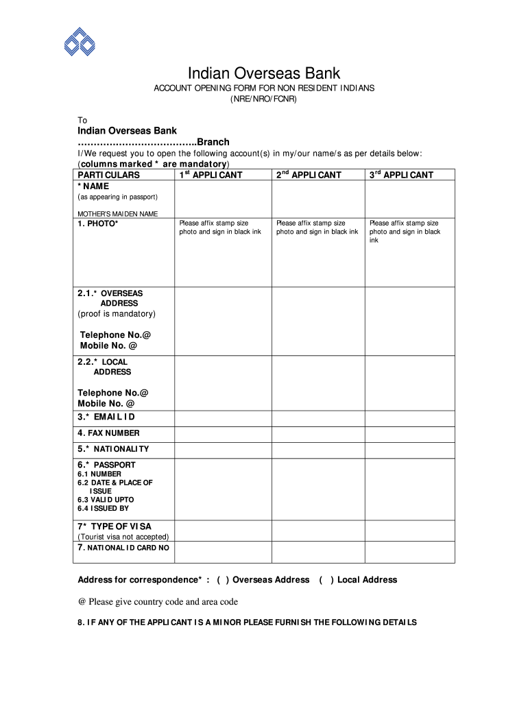 Indian Overseas Bank Account Opening Form Filling Example Fill Out