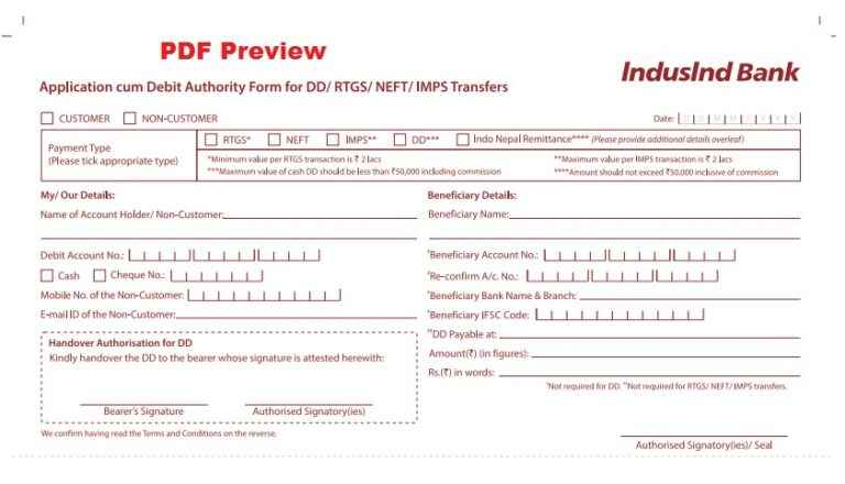 Indusind Bank Rtgs neft Form Download Online Archives PDF Form Download