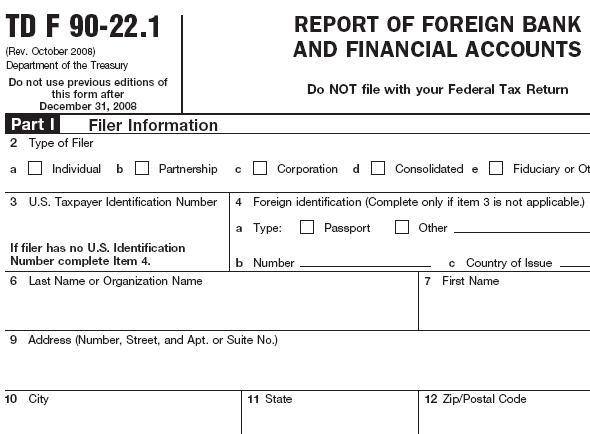 IRS Report Of Foreign Bank And Financial Accounts FBAR 