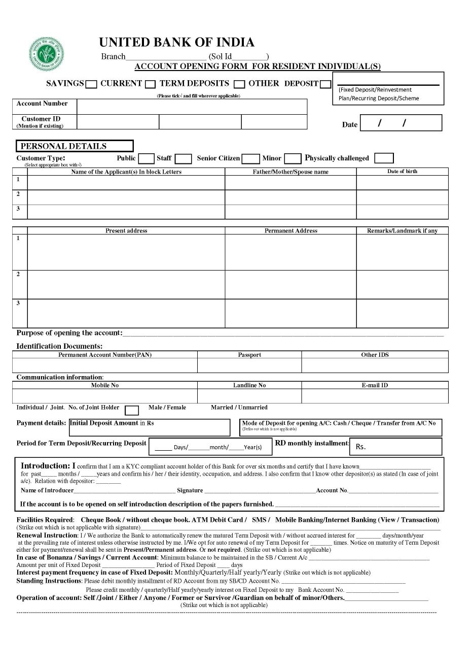 Kyc Form For Cha Download KYC Form For Free FormTemplate
