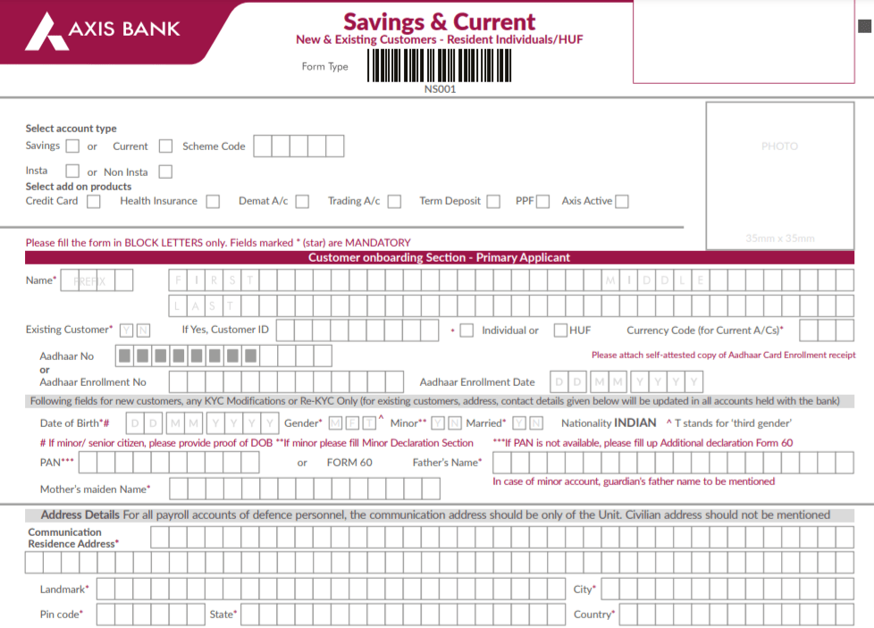  PDF Axis Bank Account Opening Form