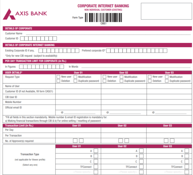  PDF Axis Bank Corporate Net Banking Form DCSD IN