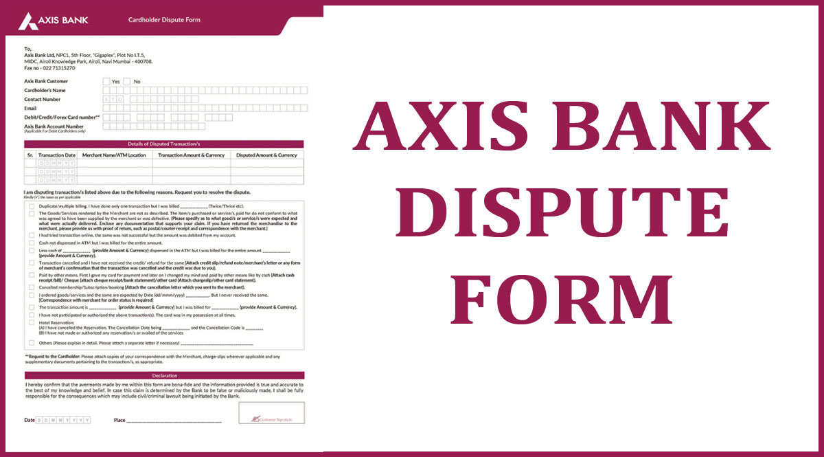 PDF Axis Bank Dispute Form PDF Download Bank Form PDF