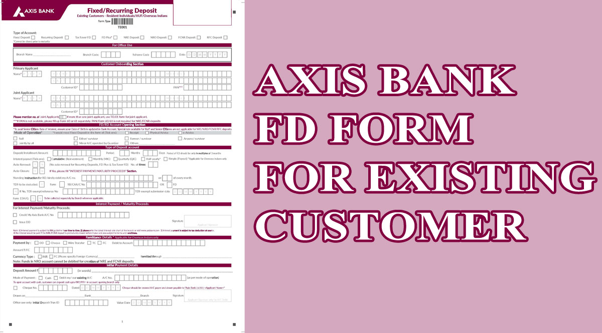 PDF Axis Bank FD Form For Existing Customer PDF Download Bank Form PDF