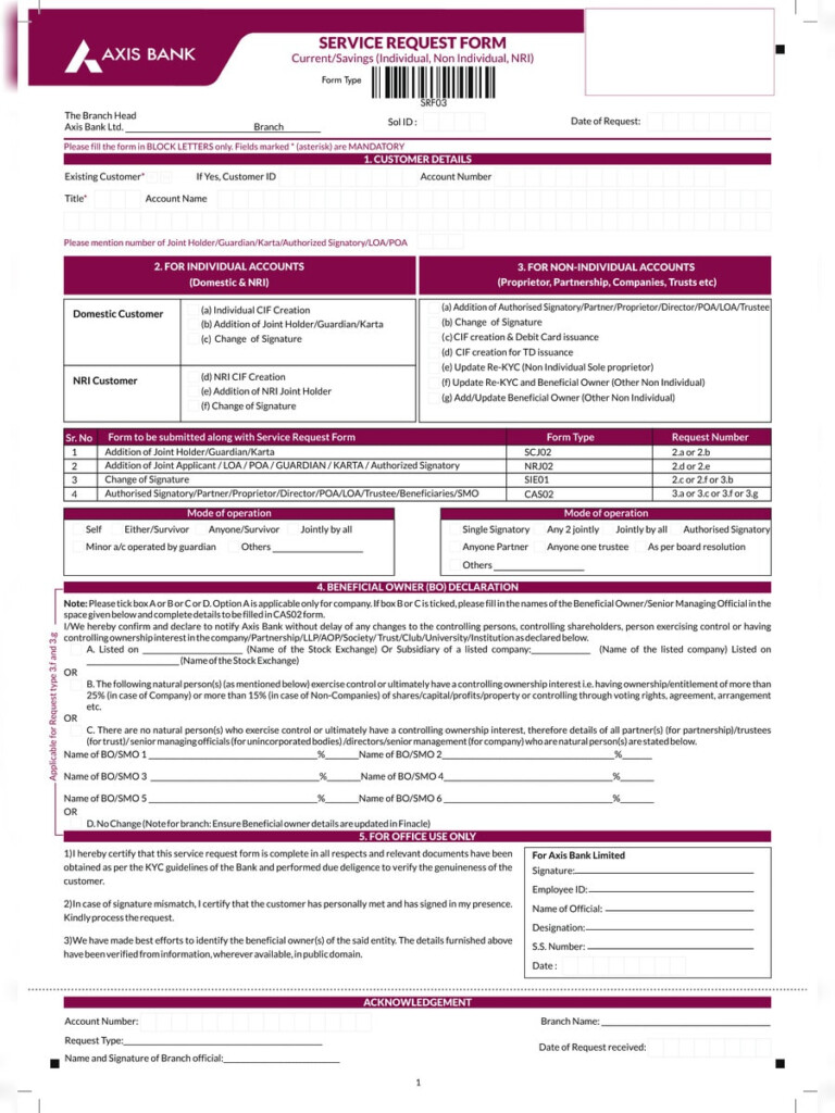  PDF Axis Bank Re KYC Form For Non Individual Current Savings 
